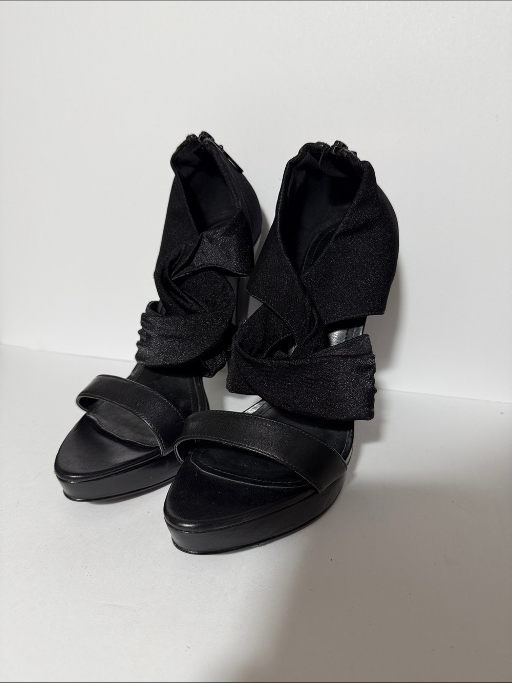 Express Black Draped Ankle-Strap Platform Heels